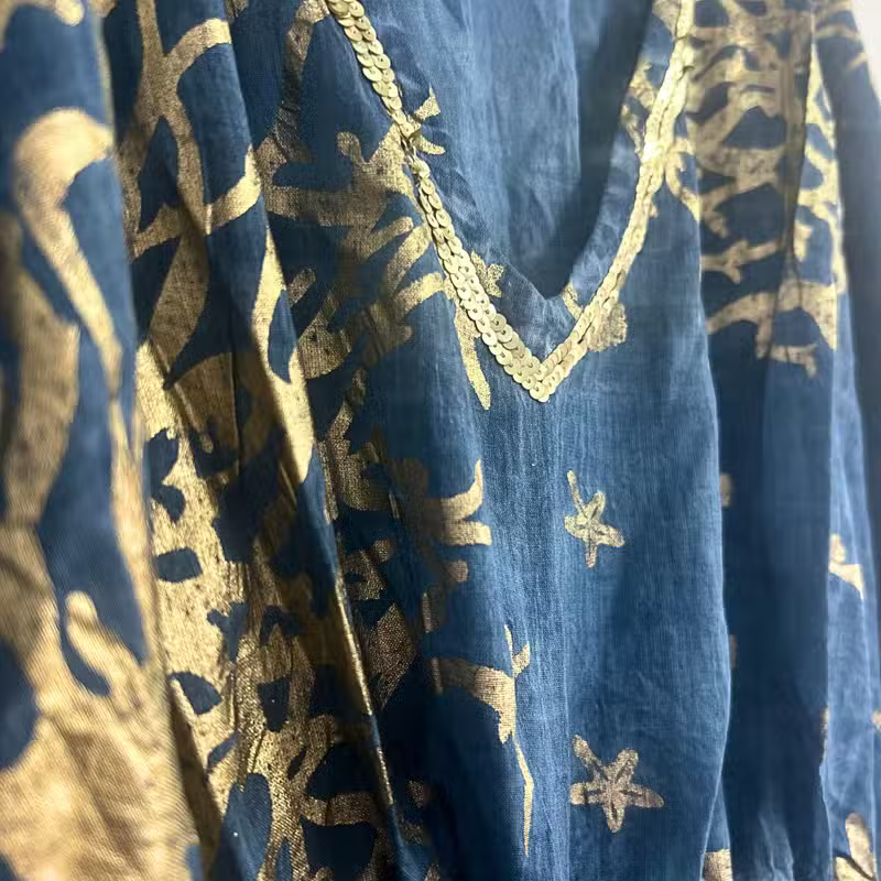Nomad Sari On the Med Collection - Kaftan - Sea Blue & Gold Coral Design