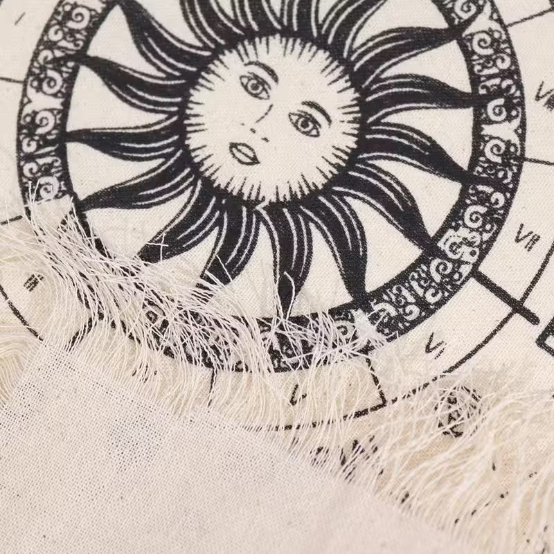 Ancient Witch Pendulum Divination Cloth - Sun Face - Natural & Black