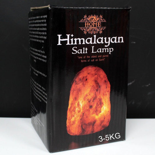 A black box displays an image of a glowing Himalayan salt lamp with the text: "HOME Himalayan Salt Lamp. 'One of the oldest and purest forms of salt on Earth.' 3-5KG."
