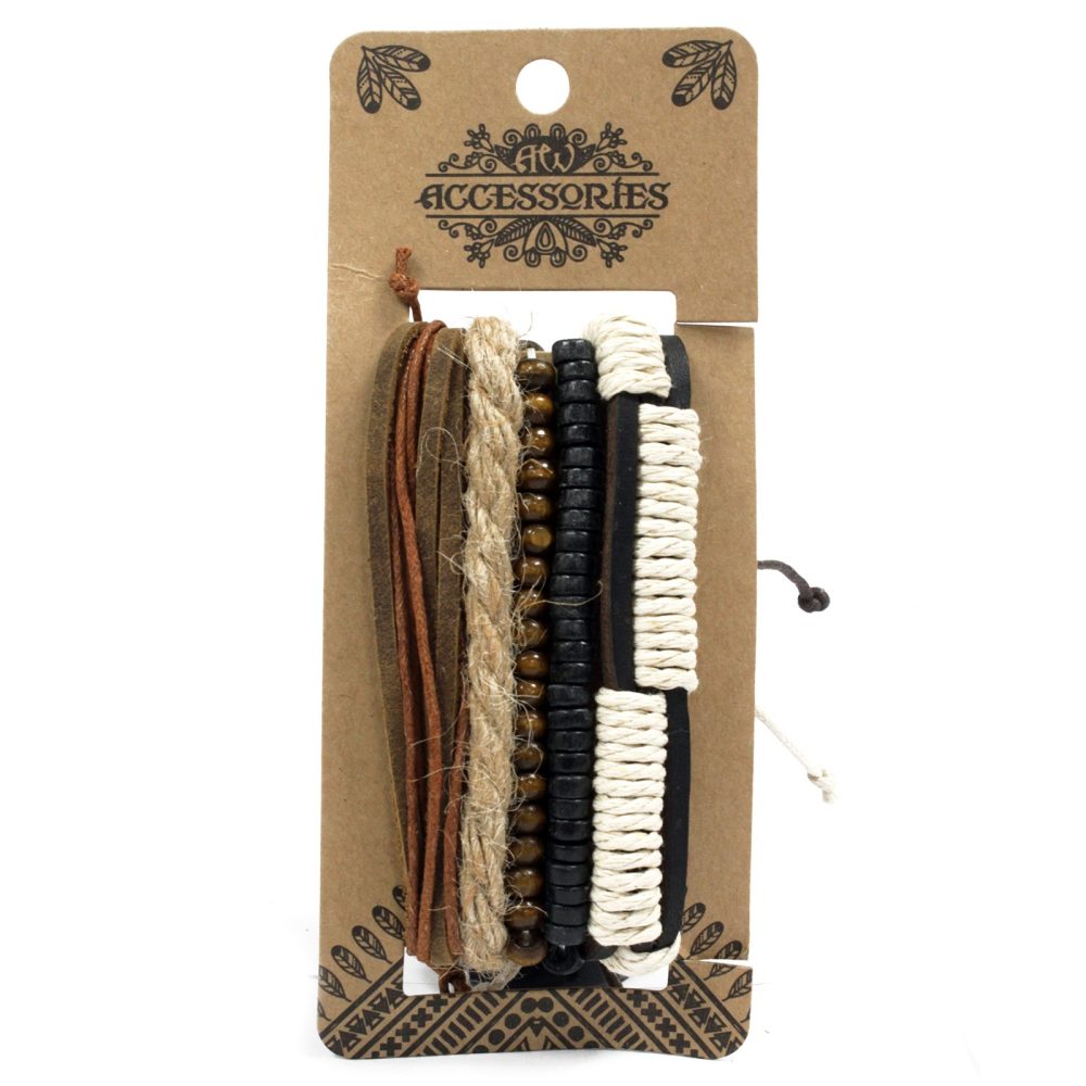 Mens Bracelet Sets - Green and Natural (asst)
