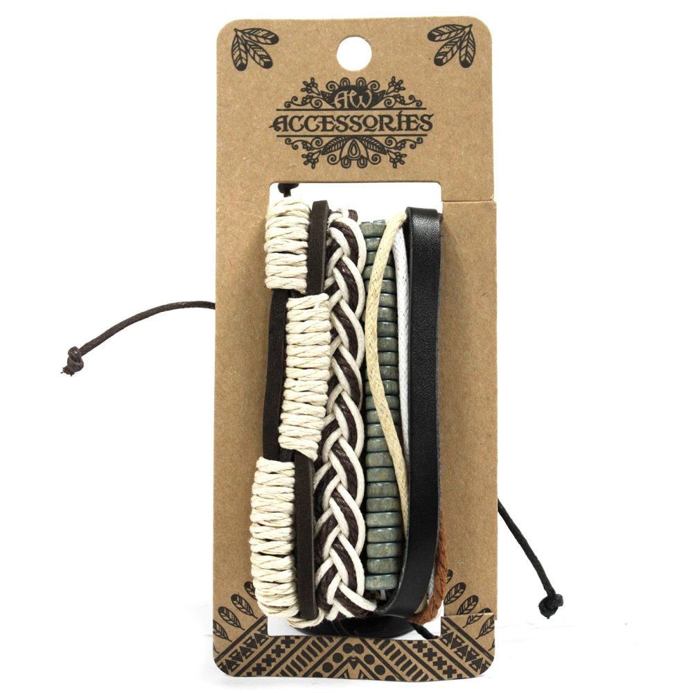 Mens Bracelet Sets - Green and Natural (asst)
