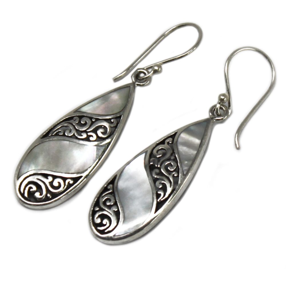 Shell and Silver Earrings - Teardrop- MOP