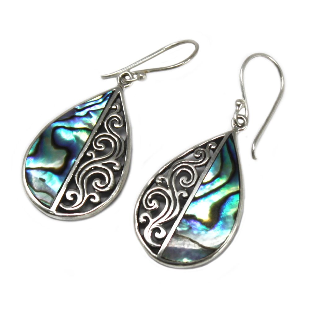 Shell and Silver Earrings - Teardrop- Abalone