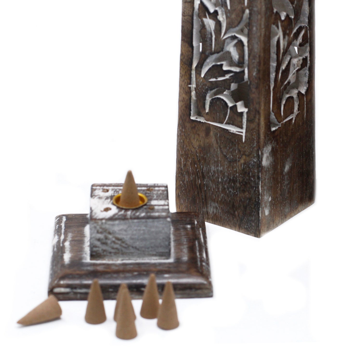 Tapered Incense Tower Washed Mango Wood