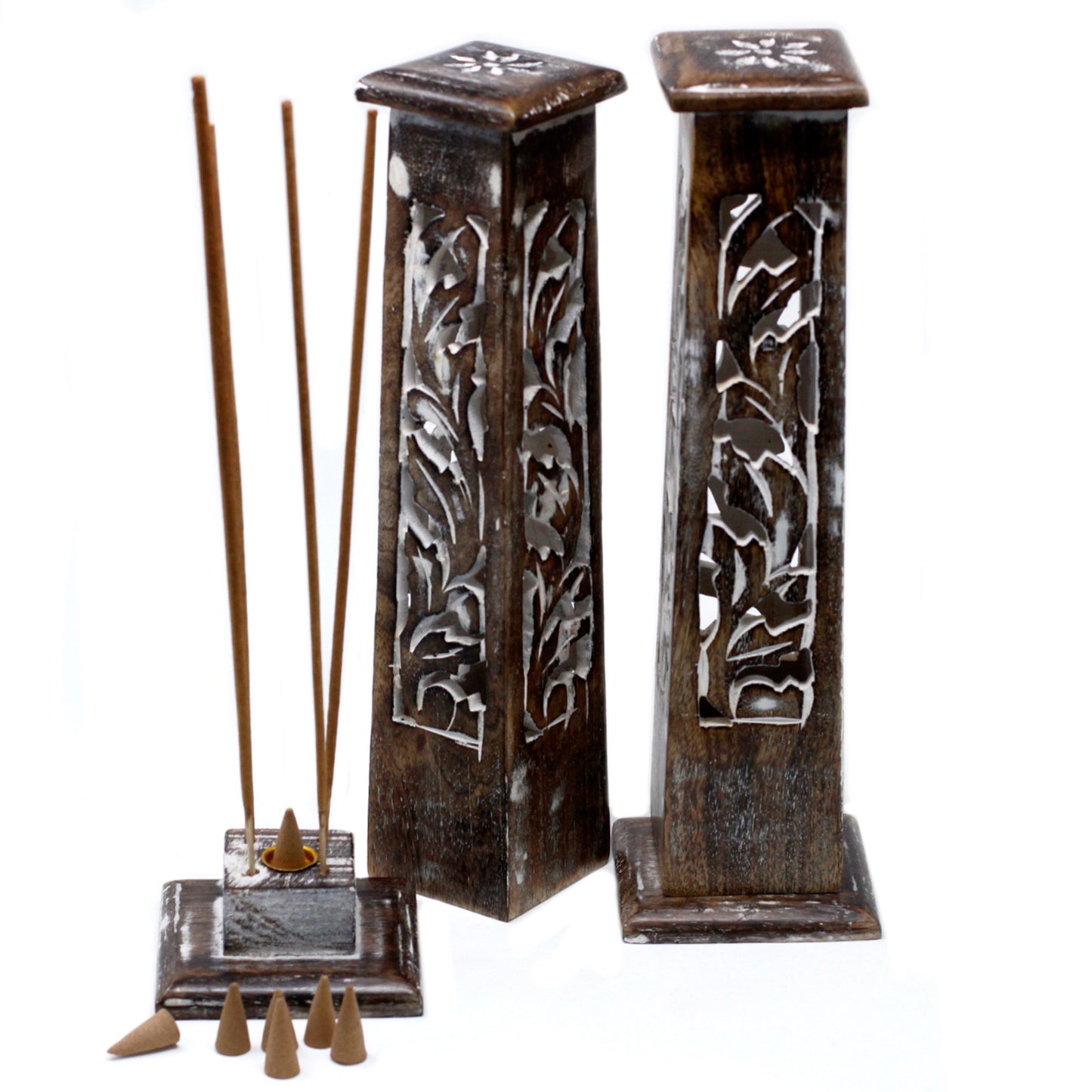 Tapered Incense Tower Washed Mango Wood