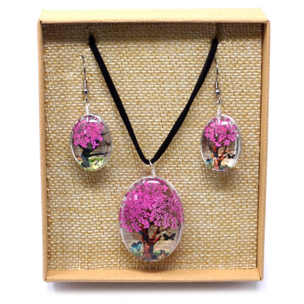 Pressed flowers - Tree of Life set - Bright Pink