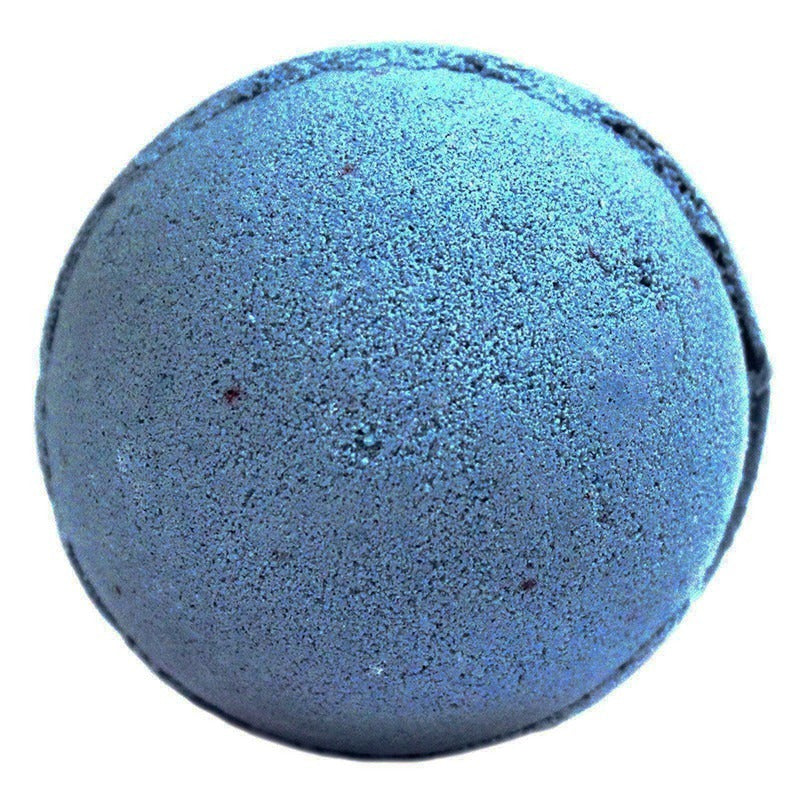 A blue, textured ball with visible seams rests against a plain white background.