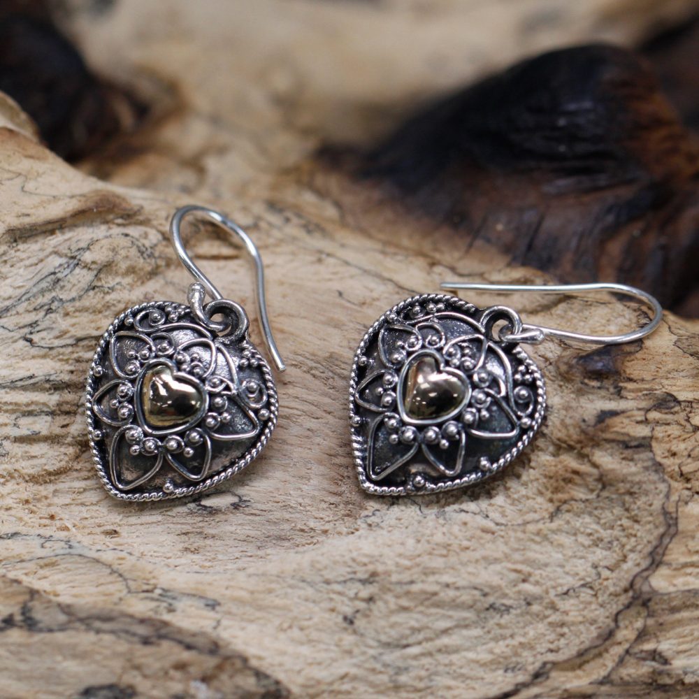 Silver and Gold Earring - Mandala Hearts