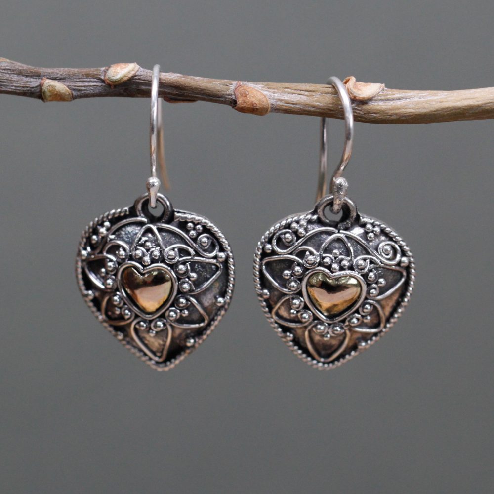 Silver and Gold Earring - Mandala Hearts