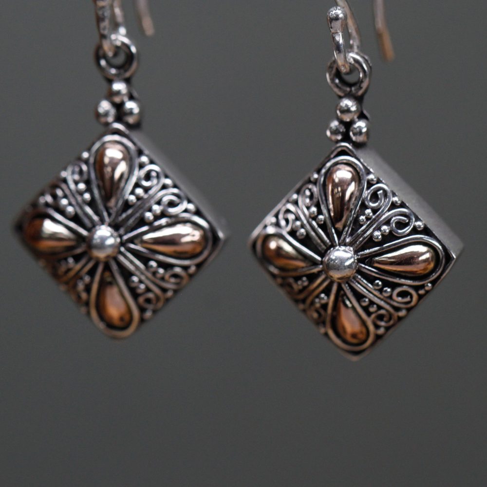 Silver and Gold Earring - Square Drop