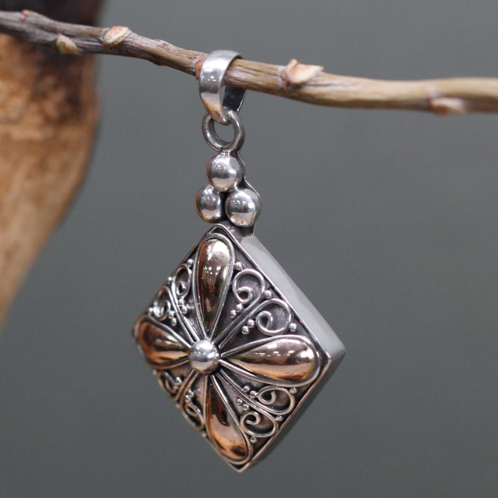 Silver and Gold Pendant - Square Drop