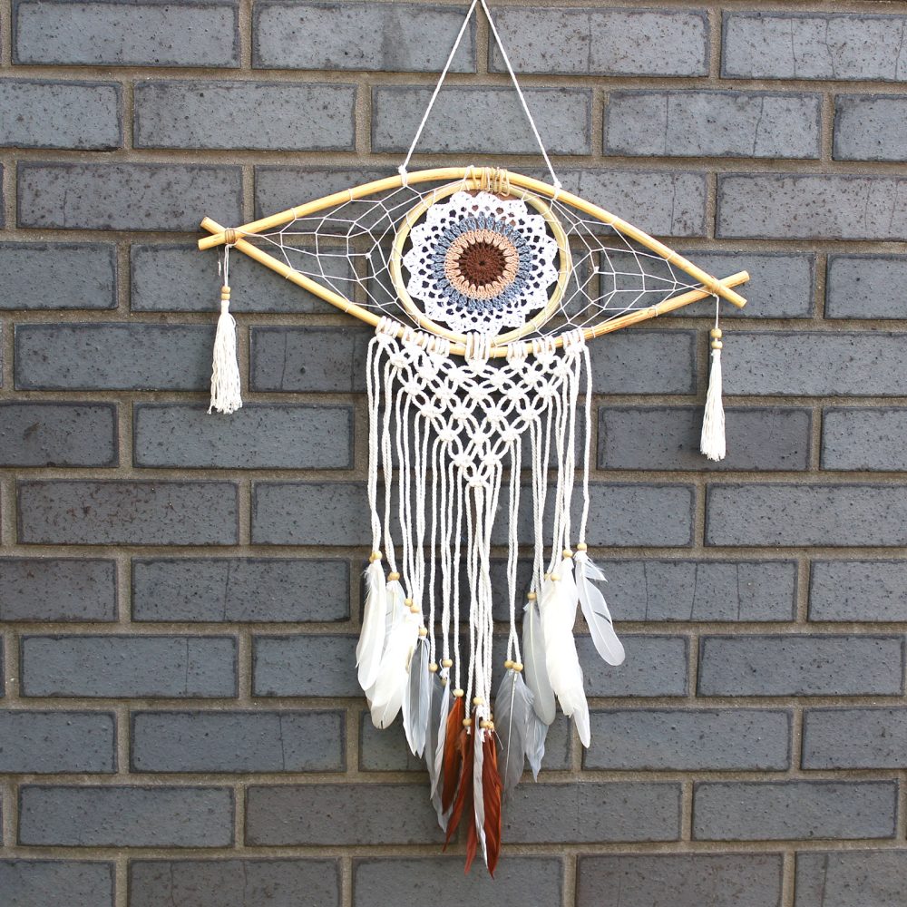 Evil Eye Protection Dreamcatcher White/ Grey/Brown