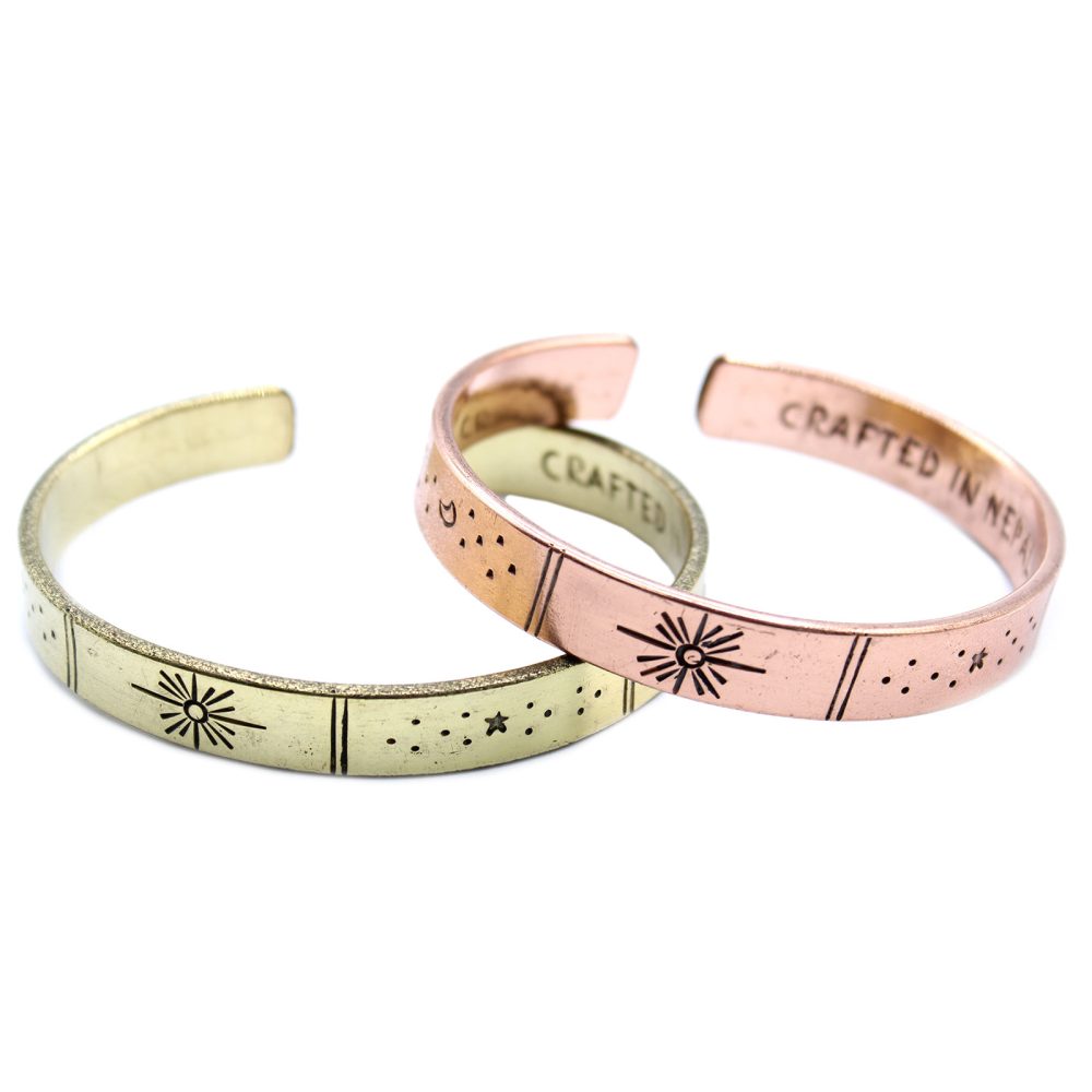 Inspiration Bracelet - Brass Sunrise, Galaxy, Stars, Earth