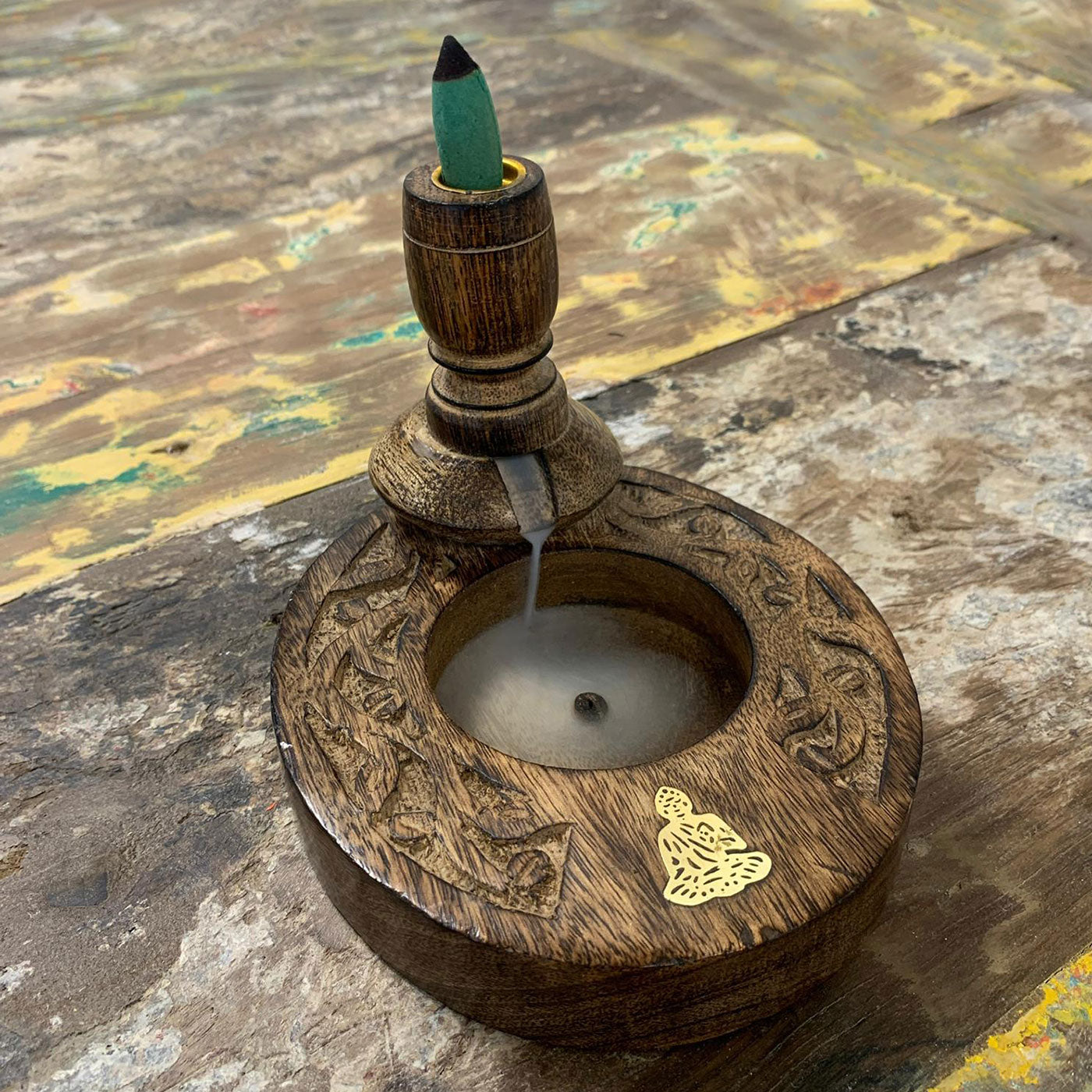 Small Mango Wood Backflow Burner - Brass Buddha