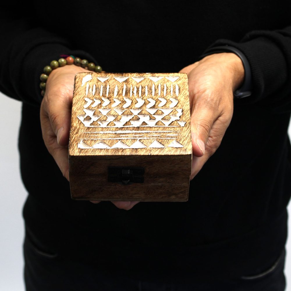 White Washed Wooden Box - 44 Aztec Design