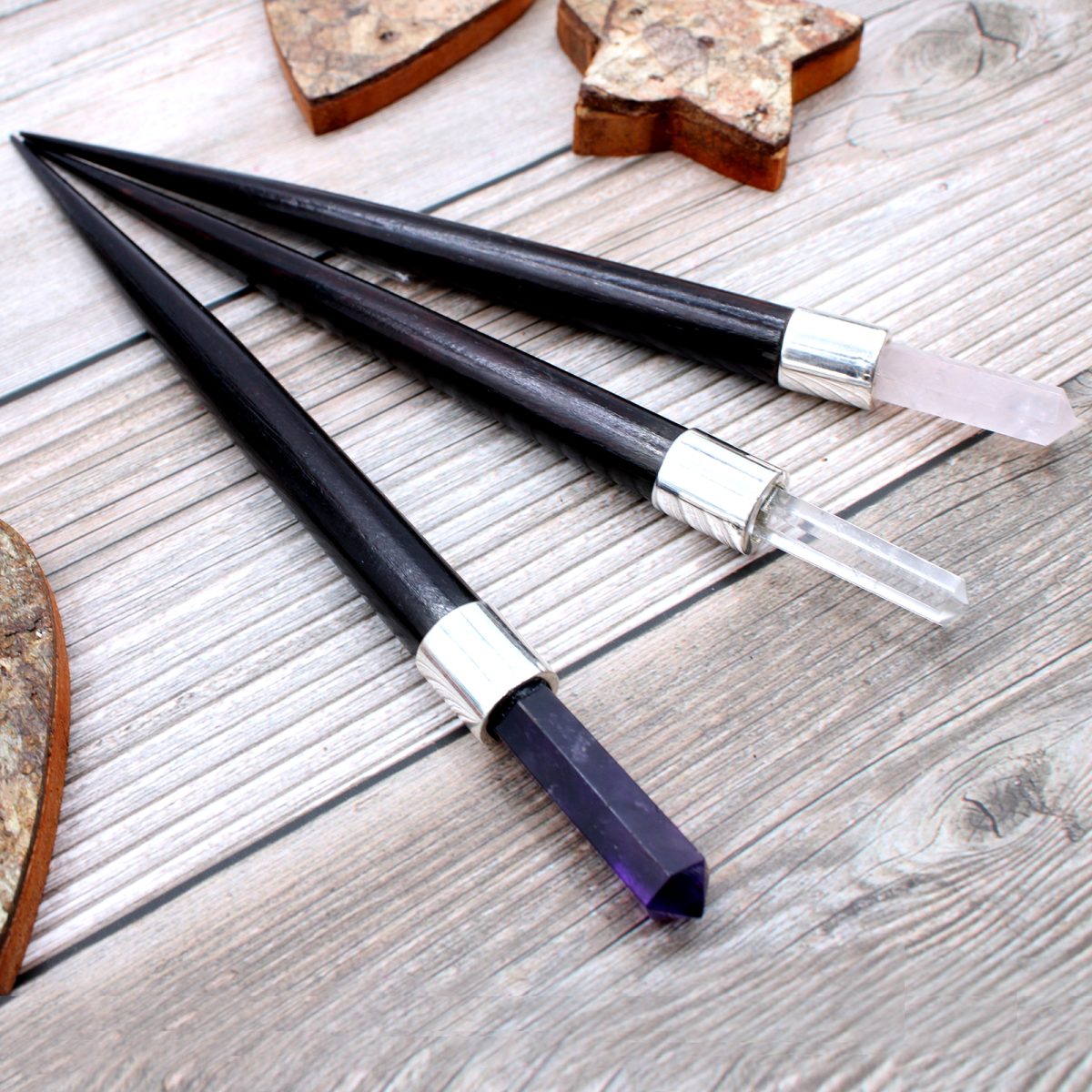 3 x Simple Pointed Healing Wand - Rose, Rock, Amethyst