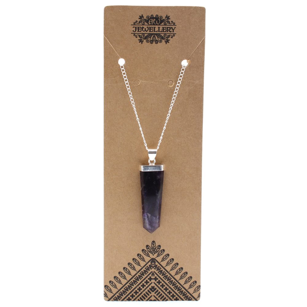 Gemstone Flat Pencil Pendant - Amethyst