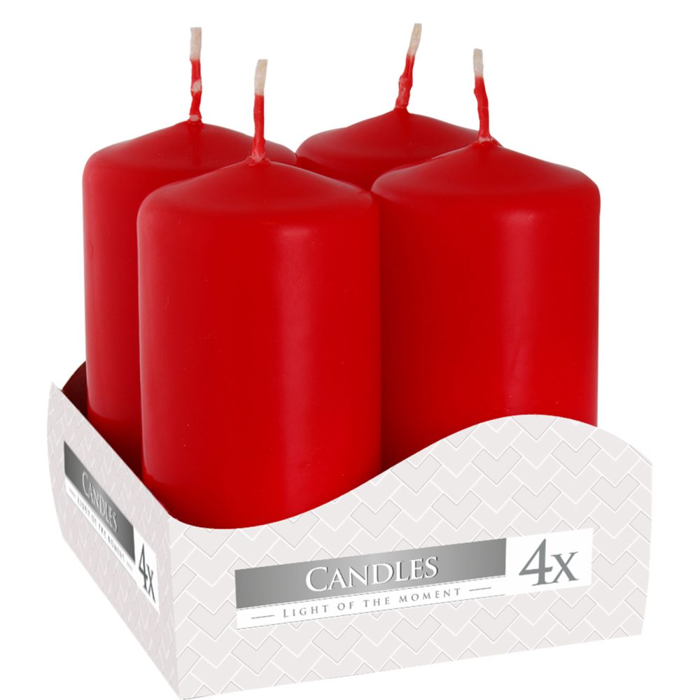 Set of 4 Pillar Candles 40x80mm - Red