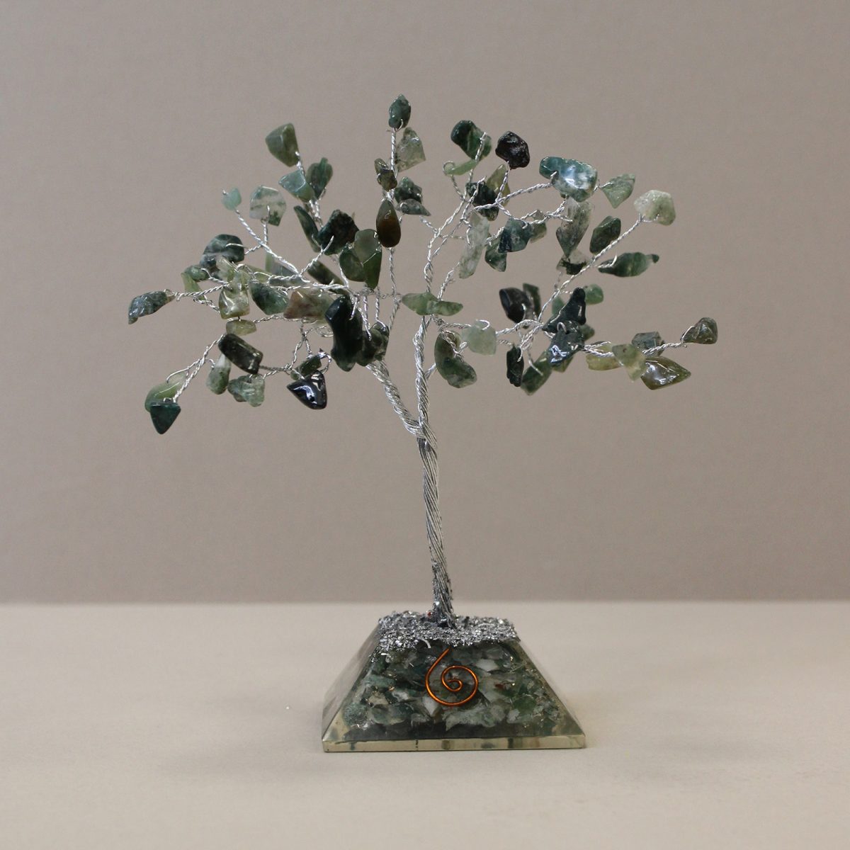 Moss Agate Gemstone Tree with Organite Base - 80 Stone