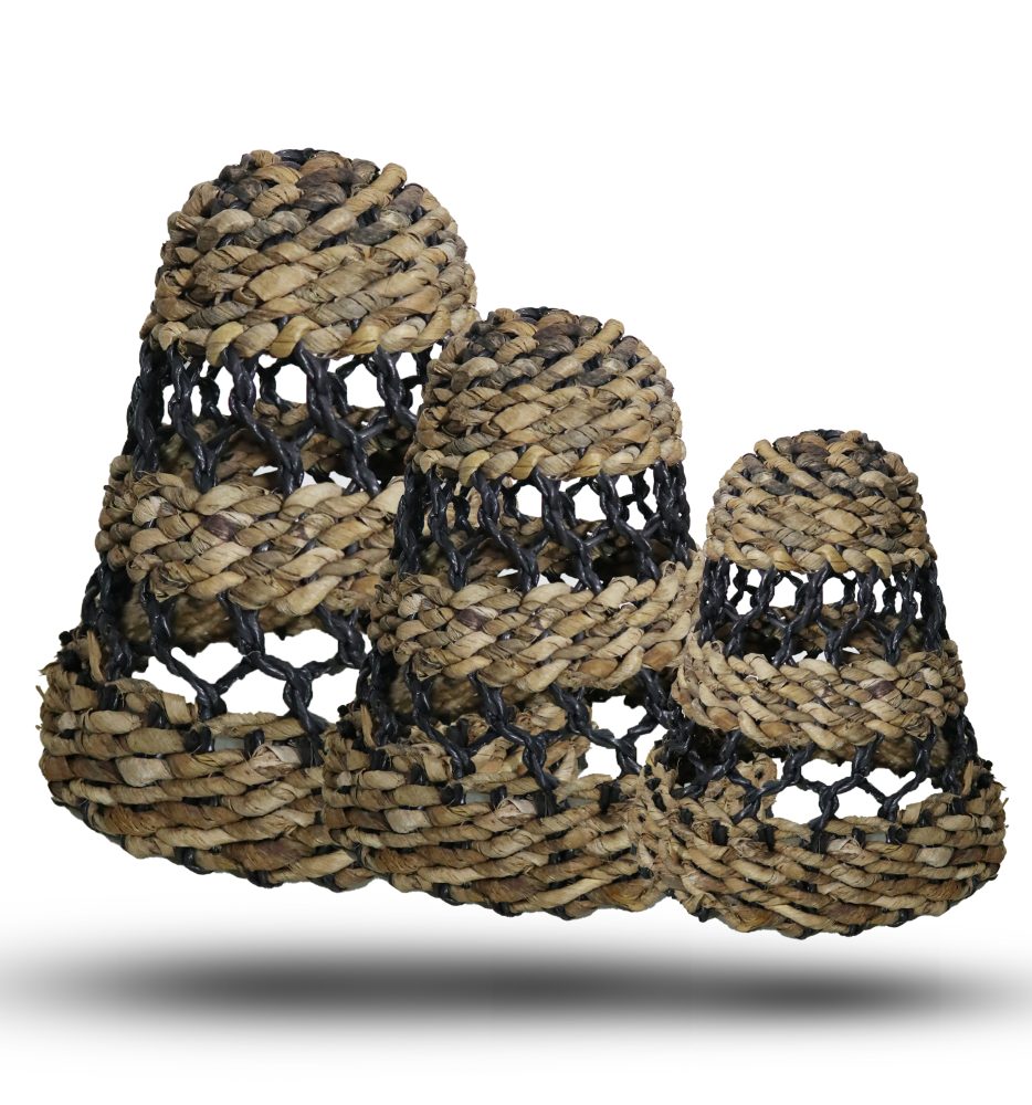 Natural Banana Leaf and Hitam Raffia Lamp Shades - Set of 3