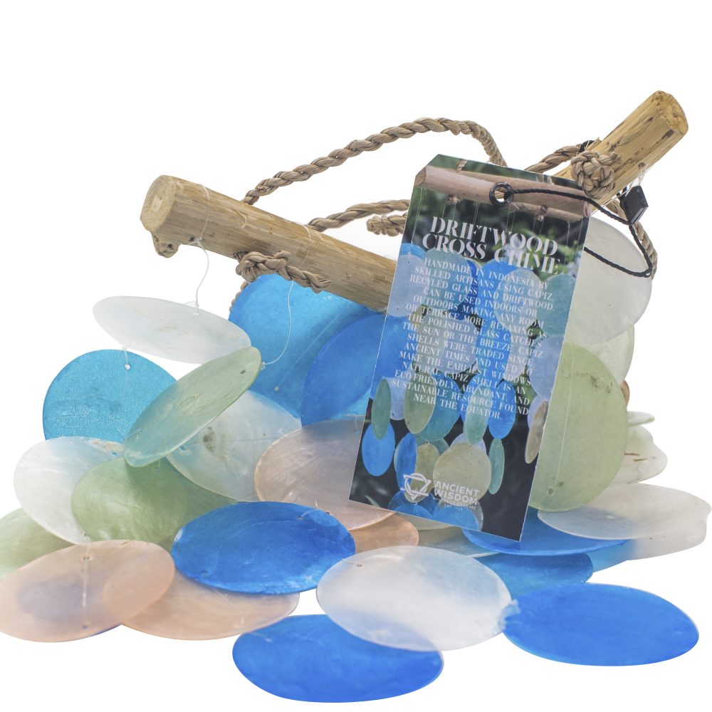 Blue and Pearl Driftwood Cross Chime