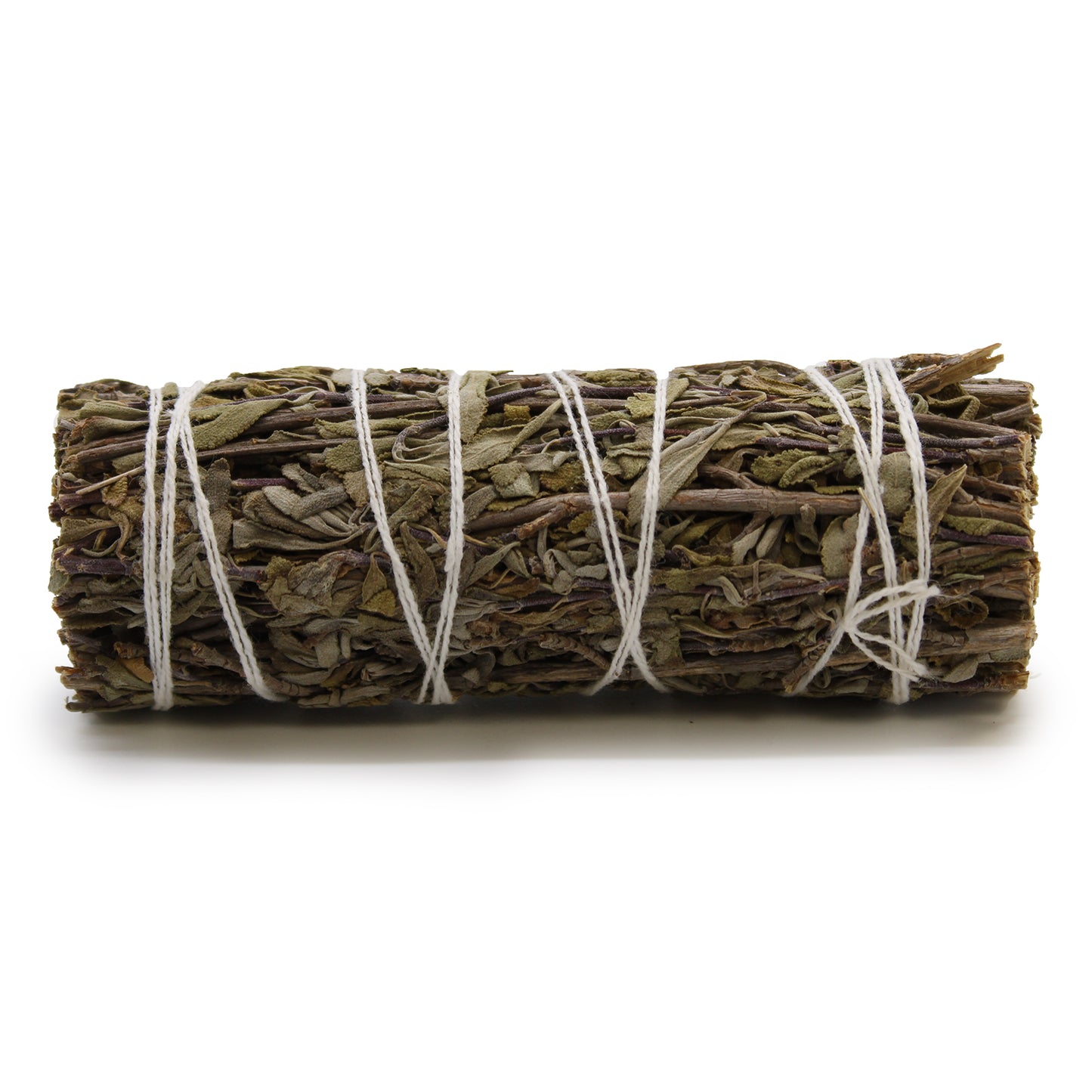 A dried herb bundle, bound with twine, rests on a white background.