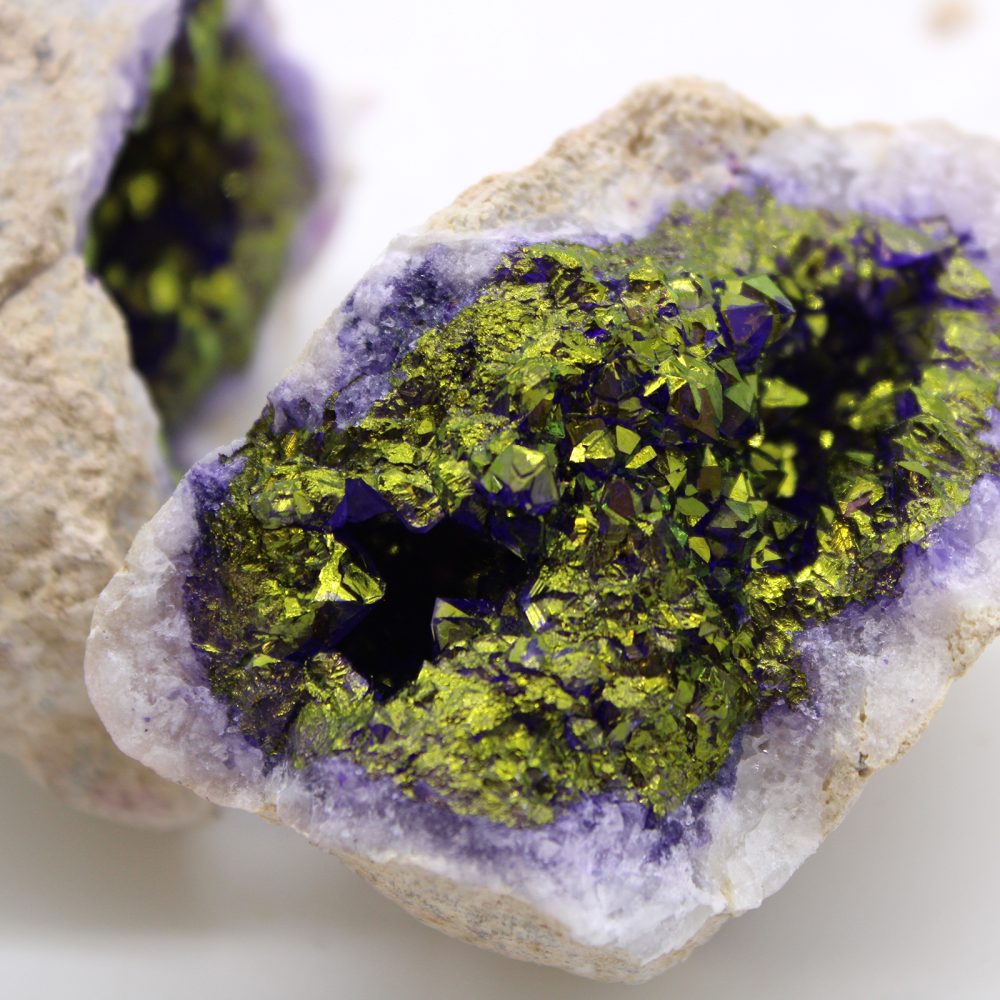 Coloured Calcite Geodes - Natural Rock - Purple and Gold