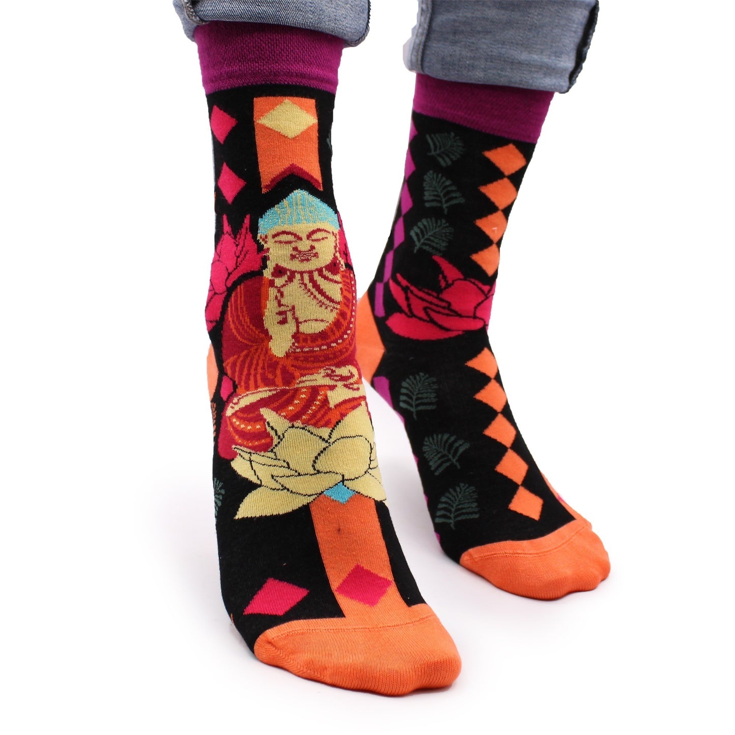 Hop Hare Bamboo Socks S/M - Pink Buddha and Lotus