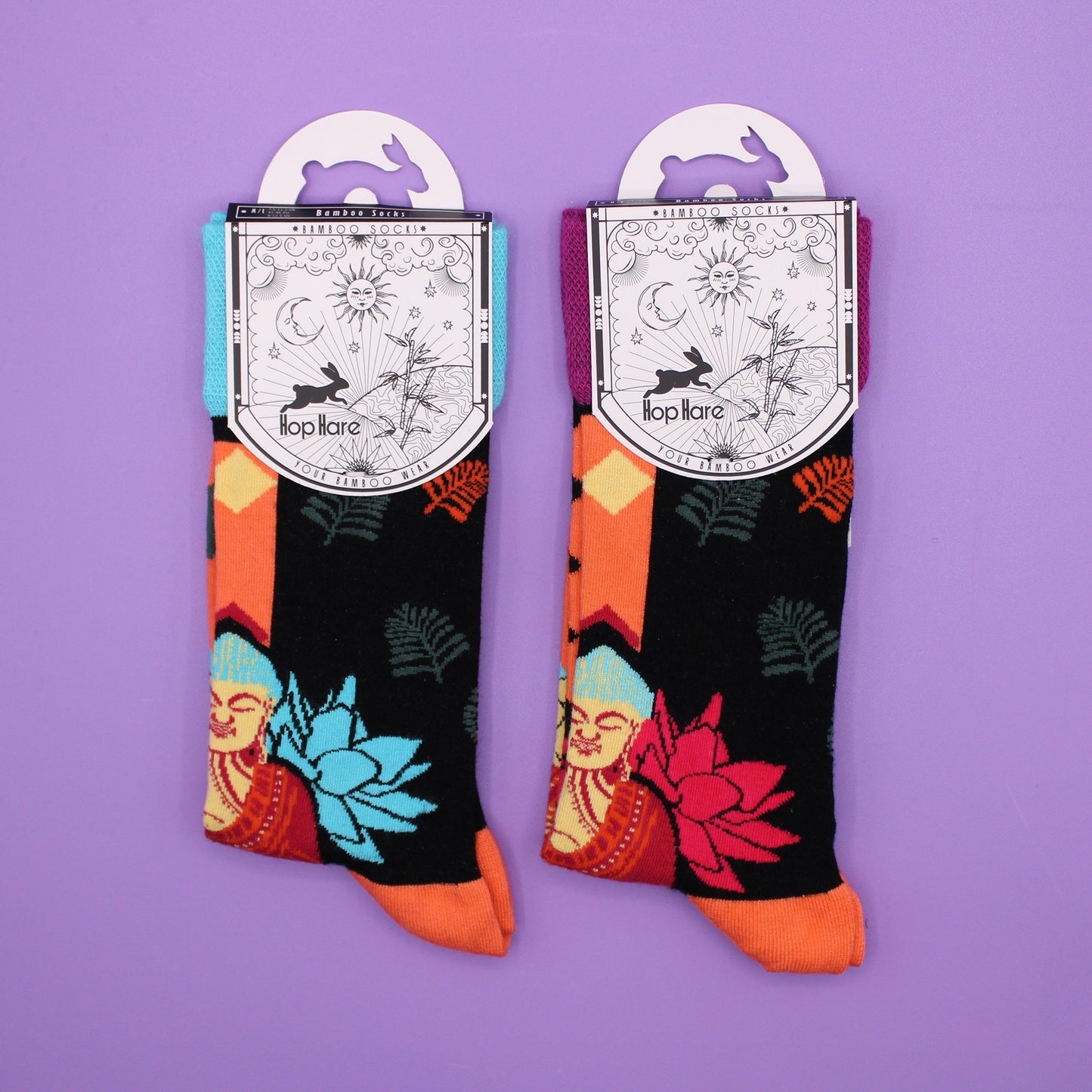 Hop Hare Bamboo Socks S/M - Blue Buddha and Lotus
