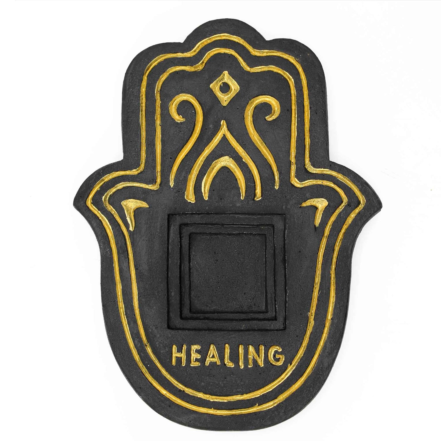 Healing Incense Plate - Black and Gold Lava - Stone Effect