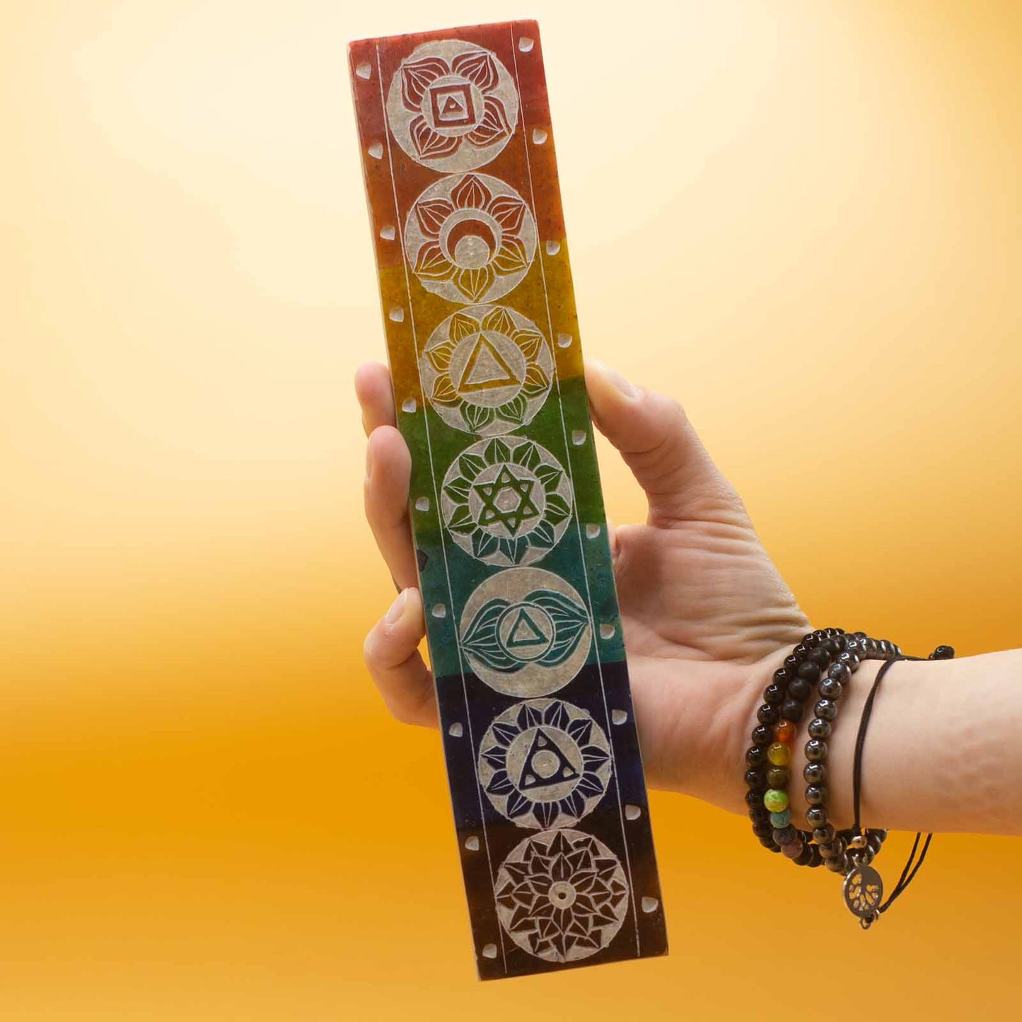 Soapstone Seven Chakra Incense Holder - 26x5cm