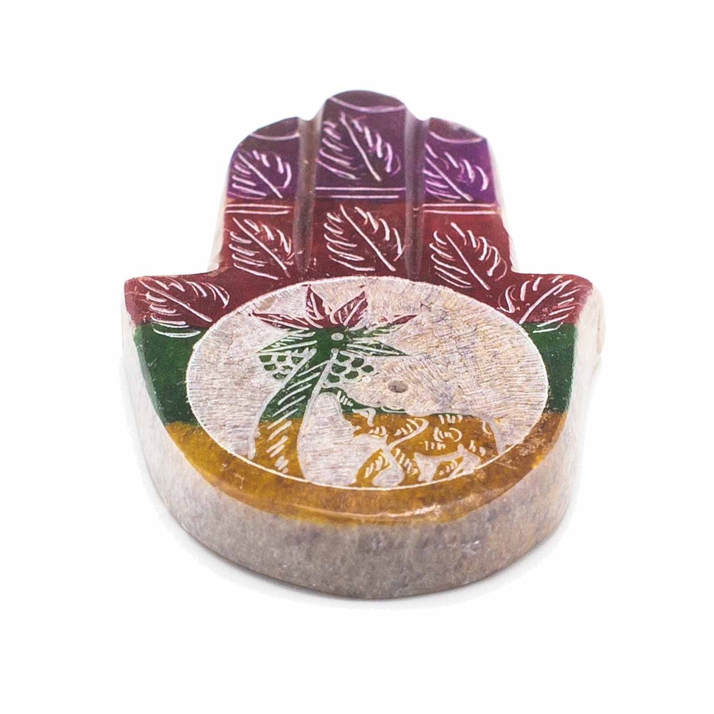 Soapstone Hamsa Incense Holder 9x6cm - Elephant and Palm