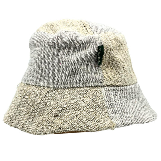 Patched hemp and cotton boho festival hat – natural colour, artisan unisex headwear UK