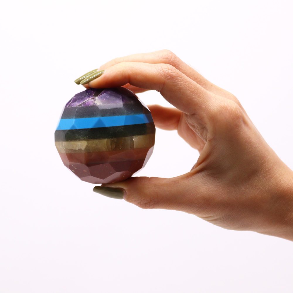Gemstone Faceted Healing Ball and Stand - Seven Chakra