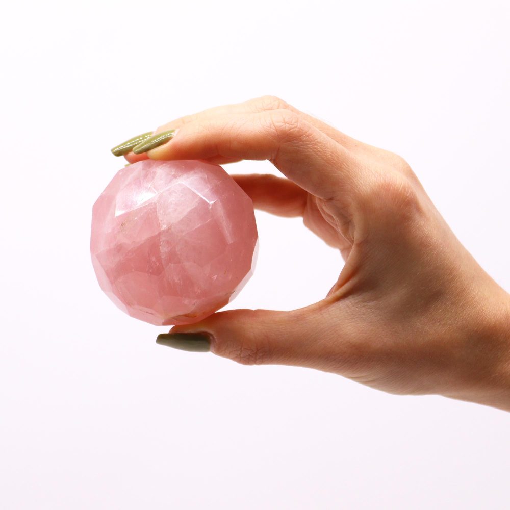 Gemstone Faceted Healing Ball and Stand - Rose Quartz