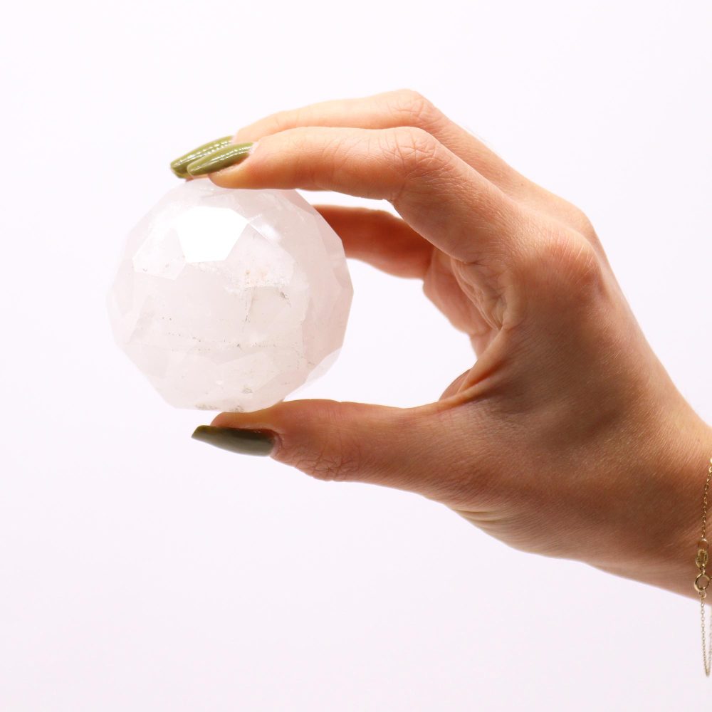 Gemstone Faceted Healing Ball and Stand - Rock Quartz