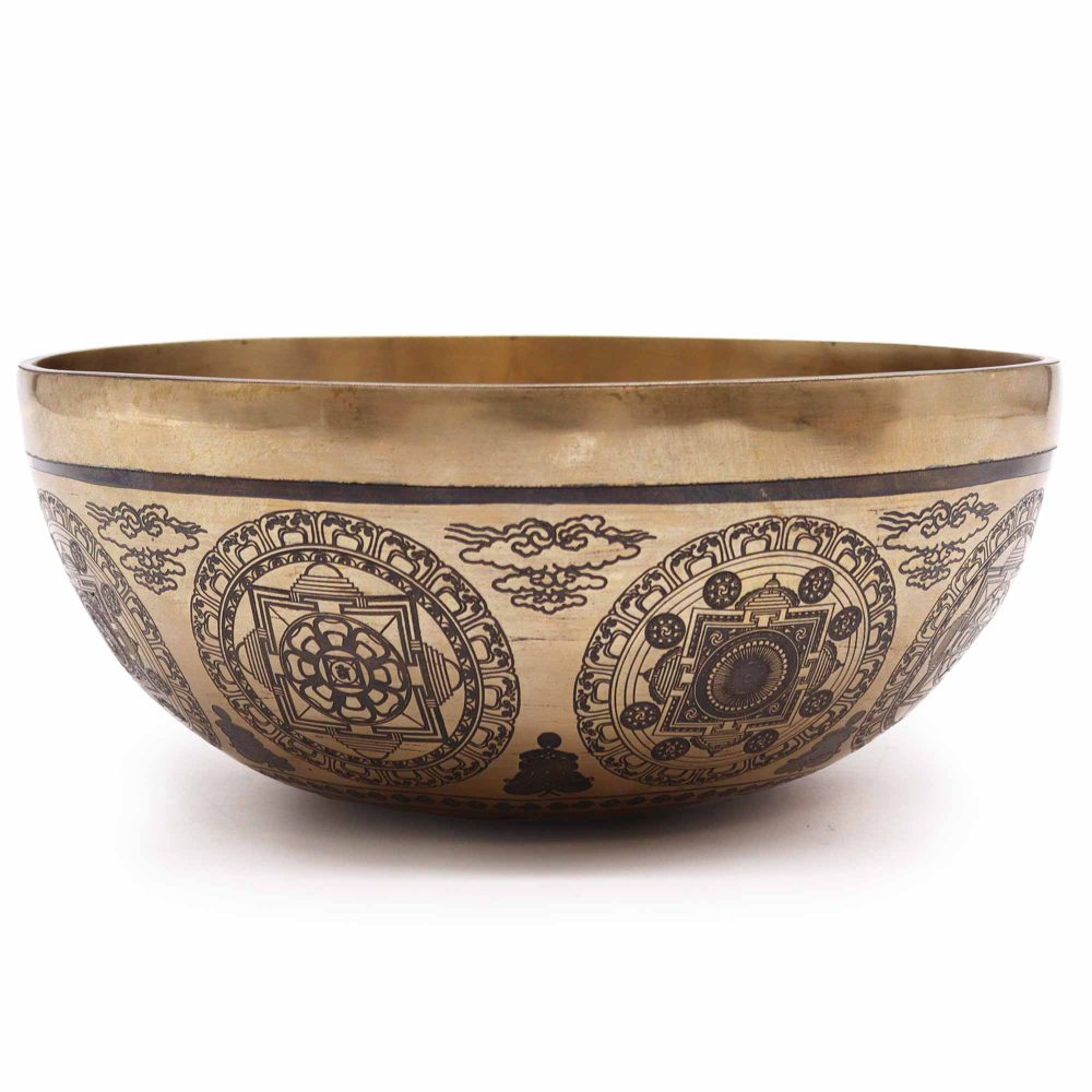 Tibetan Healing Engraved Bowl - 21cm - 7 Chakra and Flower of Life