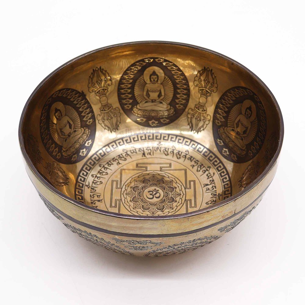 Tibetan Healing Engraved Bowl - 21cm - Om and Buddha