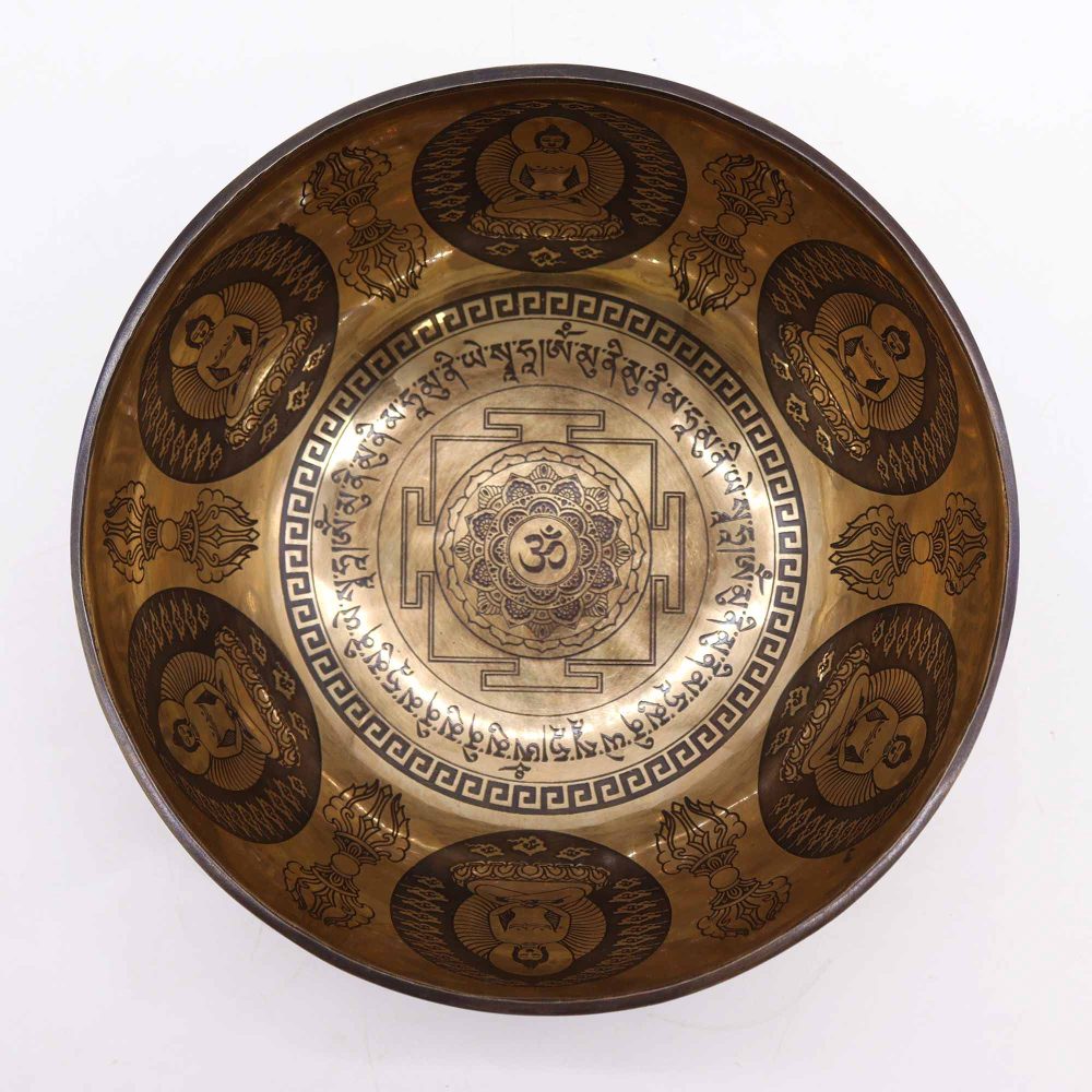 Tibetan Healing Engraved Bowl - 21cm - Om and Buddha