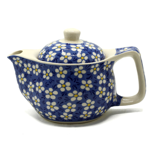 Small Herbal Teapot - Blue Daisy ceramic teapot with blue daisy floral pattern