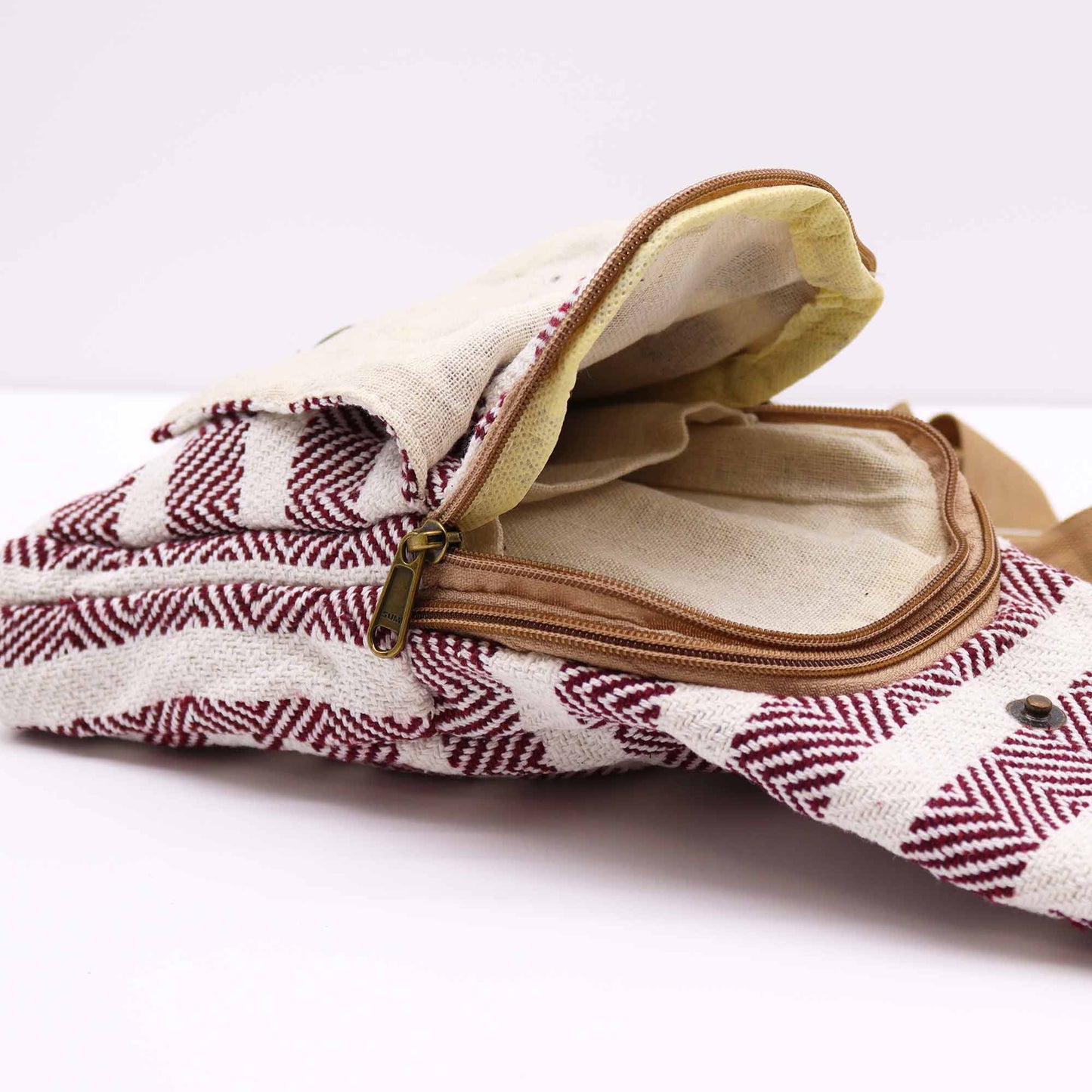 Body Cross Bag Natural Cotton - Burgundy and White