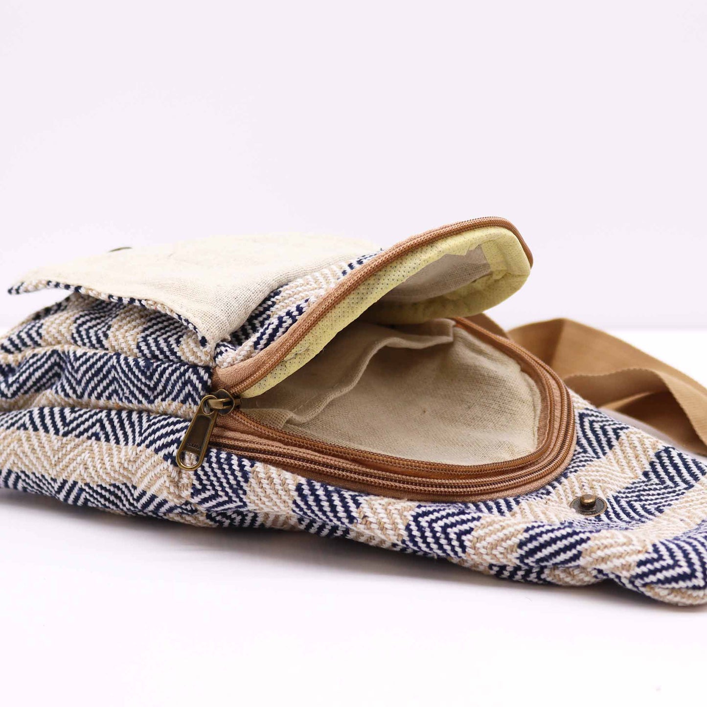 Body Cross Bag Natural Cotton - Tan and Navy