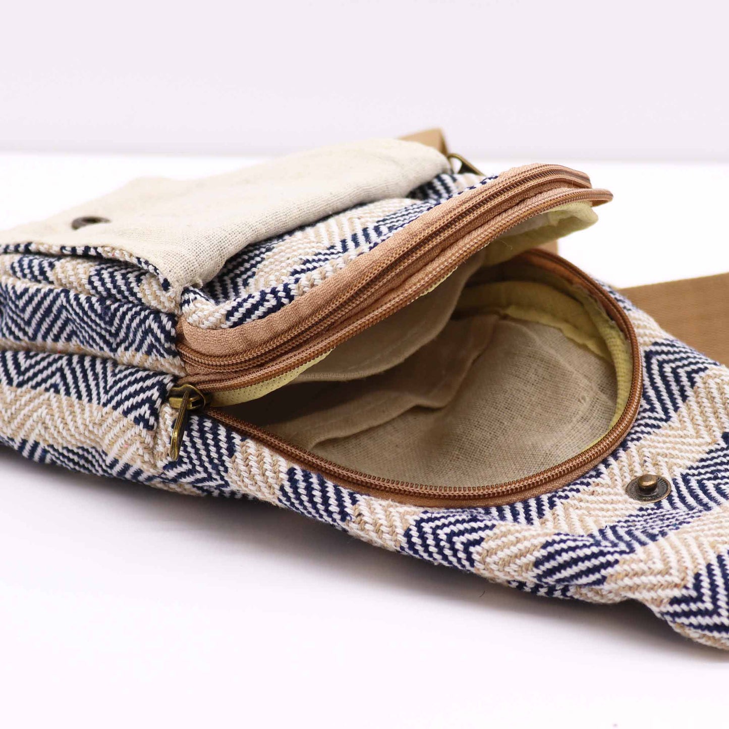 Body Cross Bag Natural Cotton - Tan and Navy