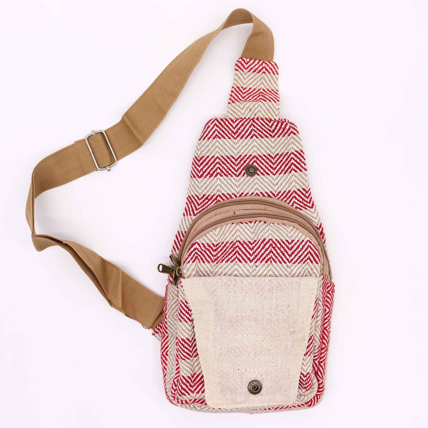 Body Cross Bag Natural Cotton - Tan and Pink