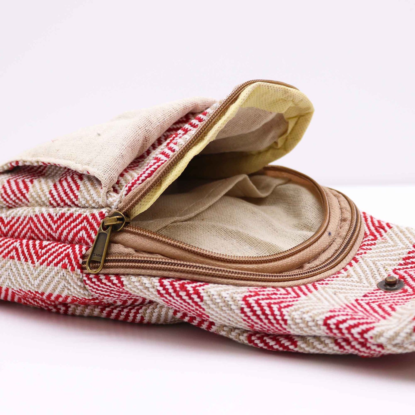 Body Cross Bag Natural Cotton - Tan and Pink