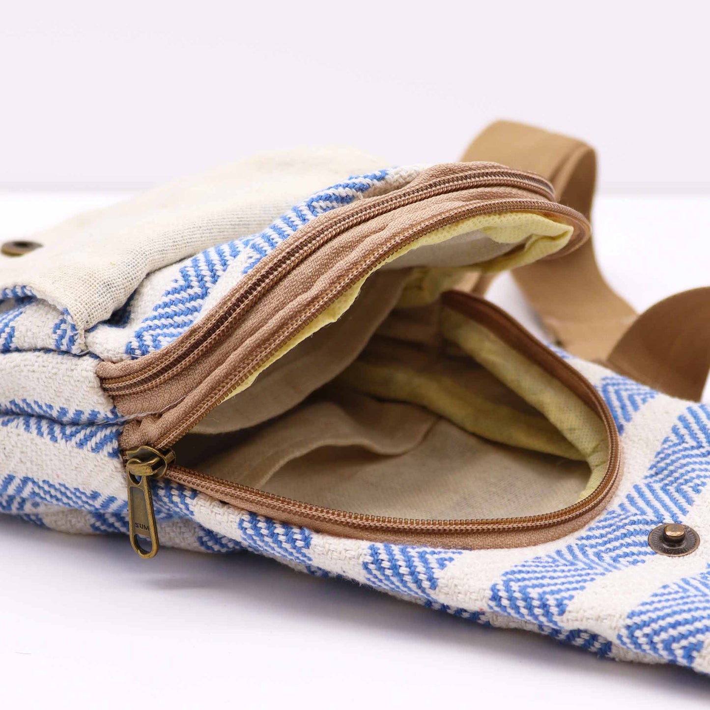 Body Cross Bag Natural Cotton - Blue and White