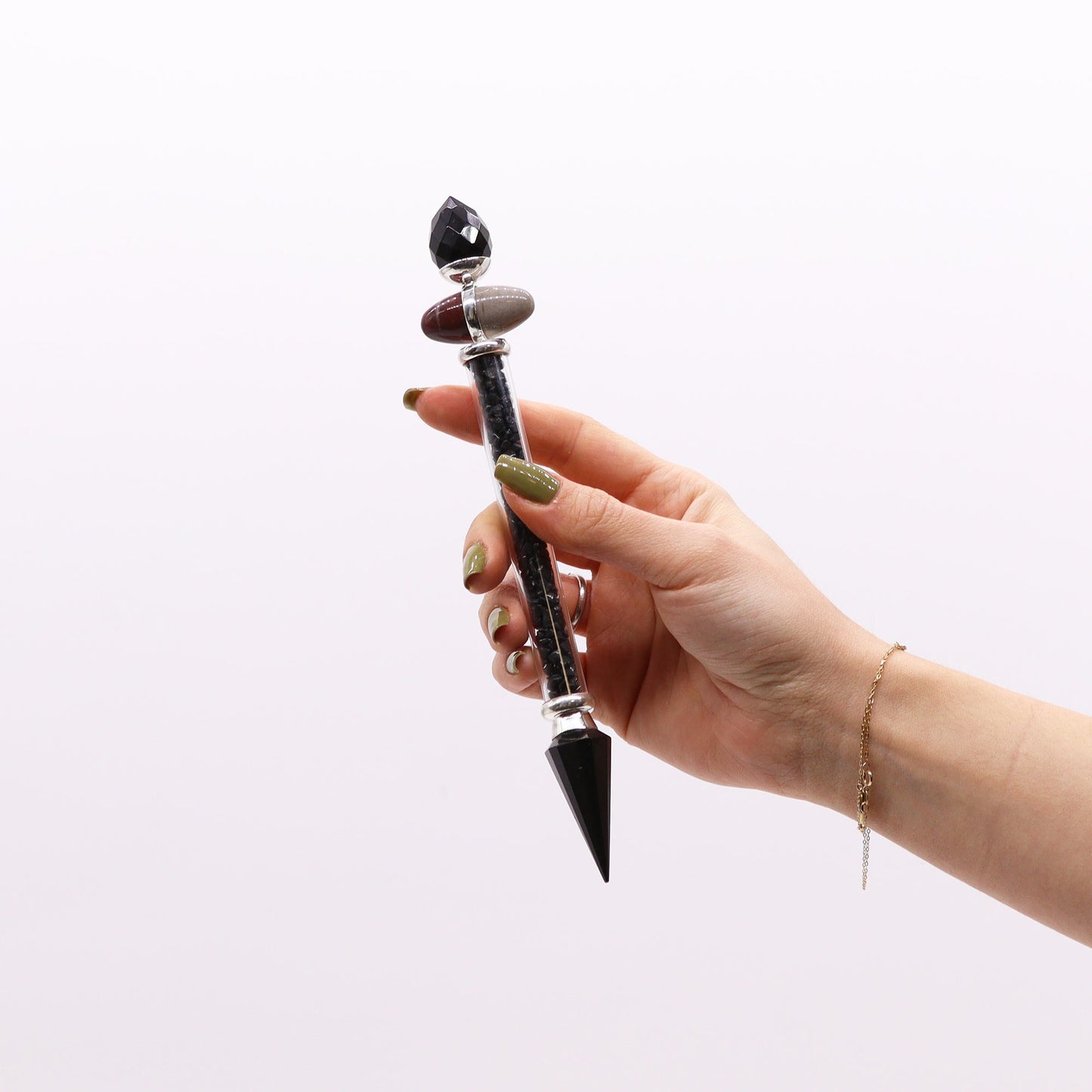 Shiva Lingam Magic Wand - Black Tourmaline and Agate - Protection