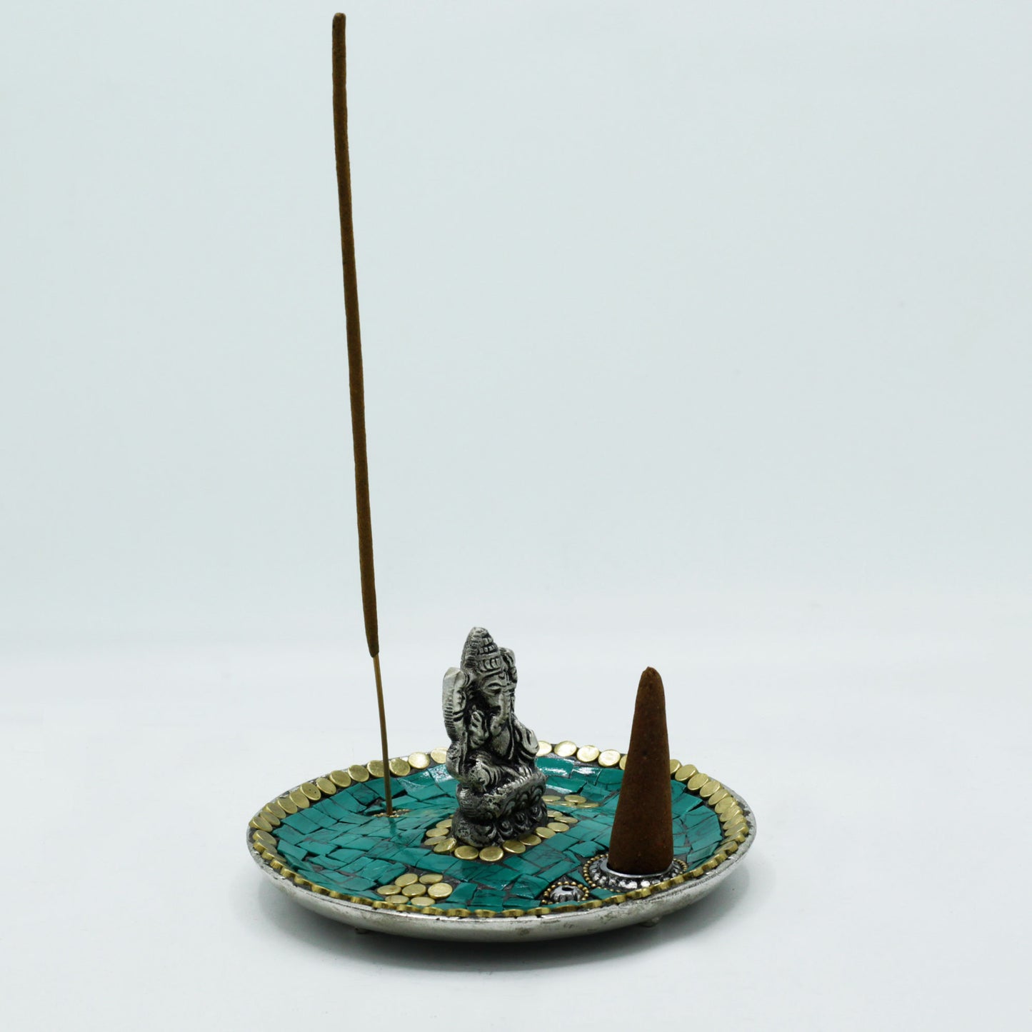 Ganesh Plate Tibetan Decor Cone and Stick Holder