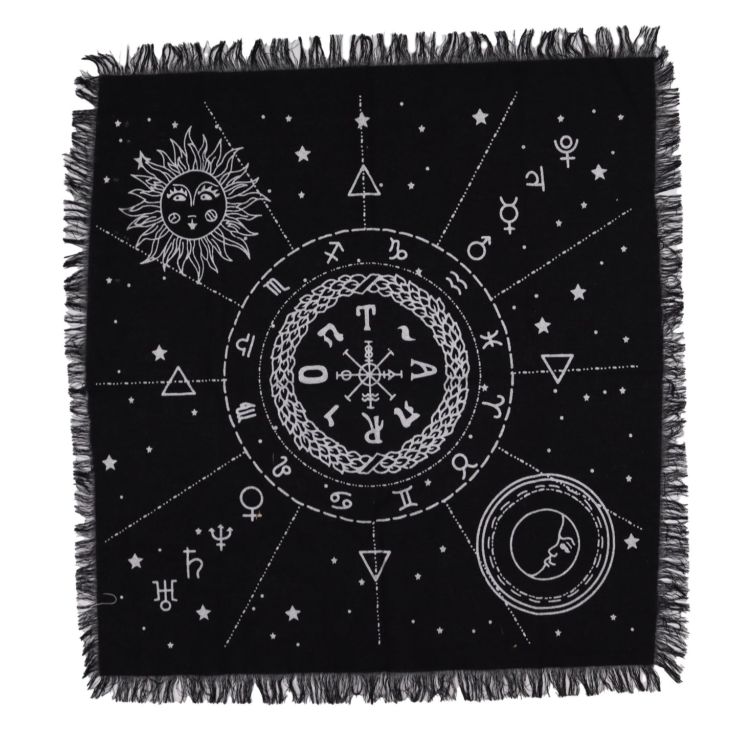 Esoteric Fringed Altar Cloth - Moon and Sun Chart