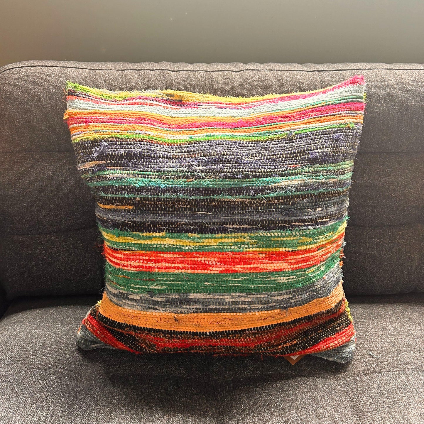 Rag Rug Cushion Covers - Natural Greens
